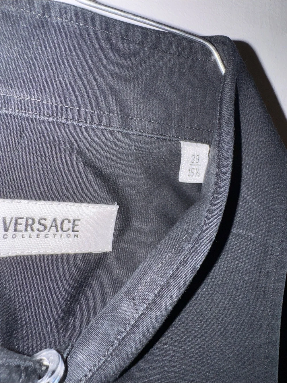 Versace Collection Black Men's Long-Sleeve Dress Shirt with Point Collar